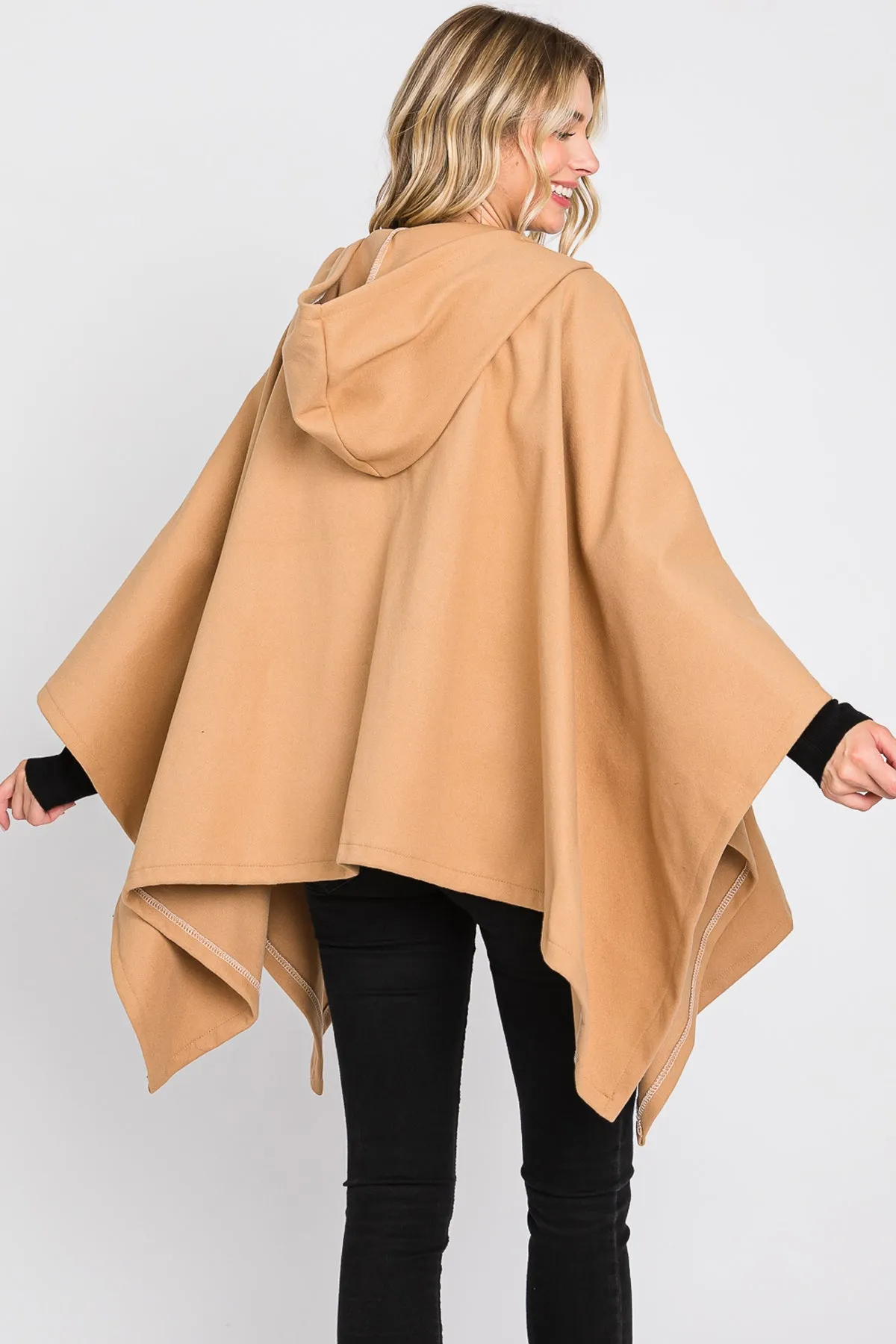 HOODED SOLID RUANA