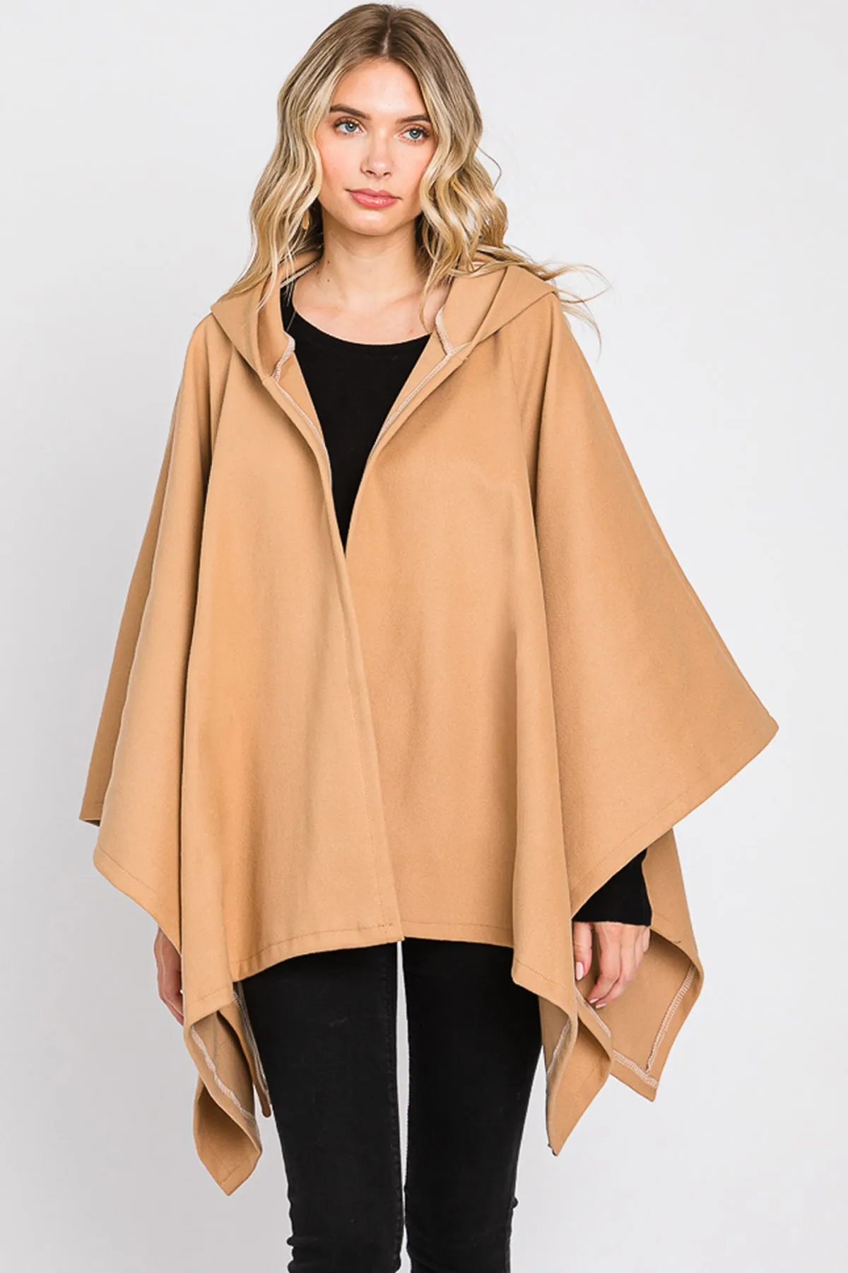 HOODED SOLID RUANA