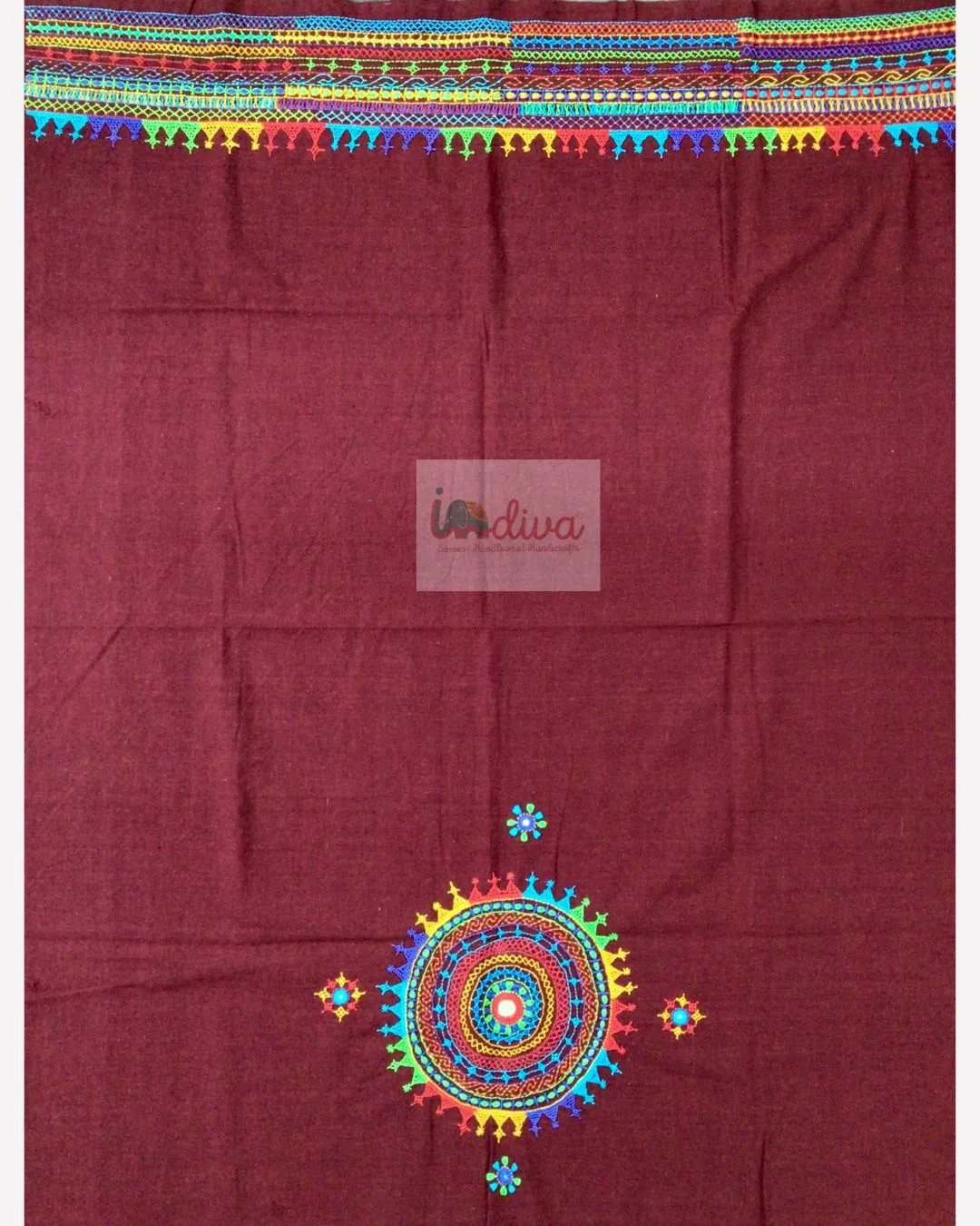 Indiva Lambani Embroidered Maroon Khadi Blouse Piece