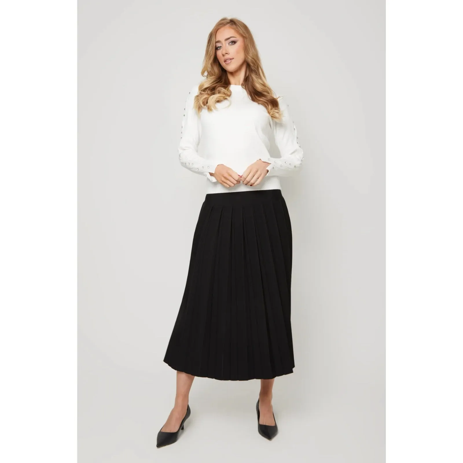 Ladies Pleated Knit Midi Skirt, BGDK