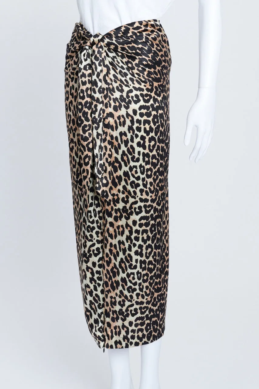 Leopard Print Silk Midi Skirt