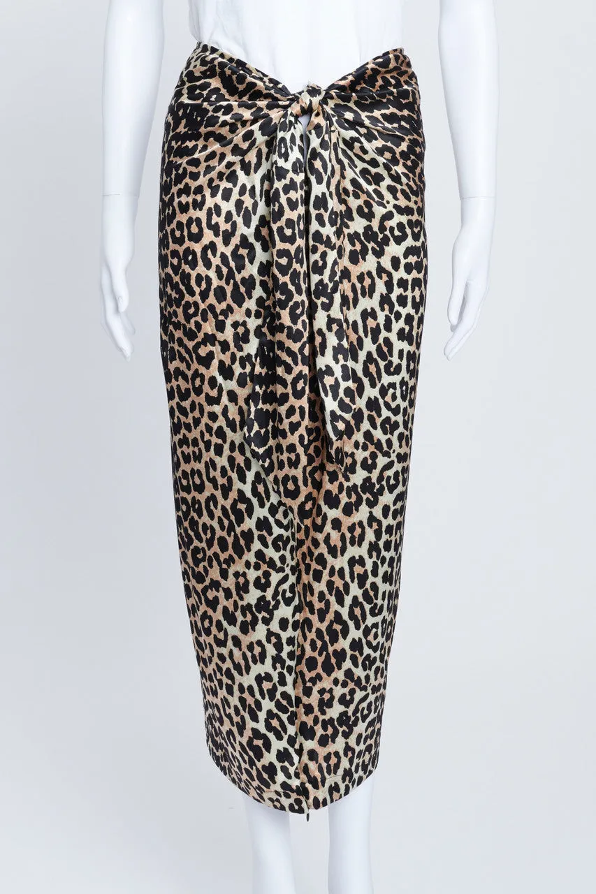 Leopard Print Silk Midi Skirt