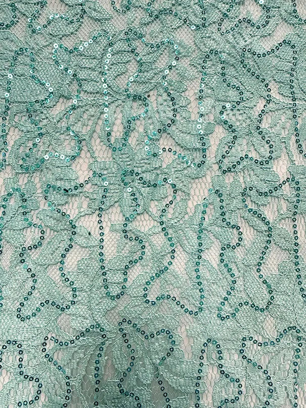 Mint Green Embroidered Sequin Lace Fabric