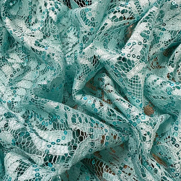 Mint Green Embroidered Sequin Lace Fabric