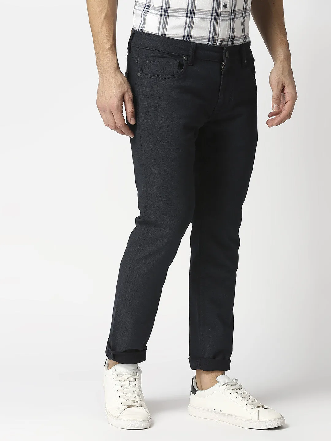 Navy Blue Slim Tapered Cotton Stretch Jeans