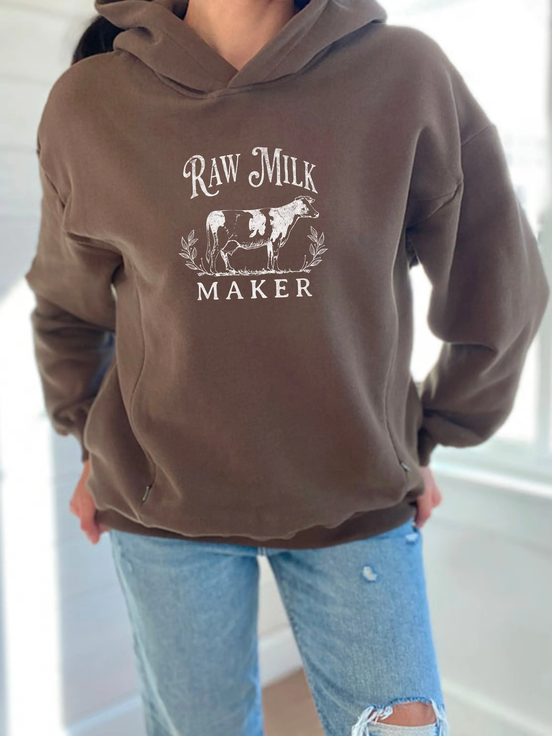 Raw Milk Maker Cow Hooded Sweatshirt