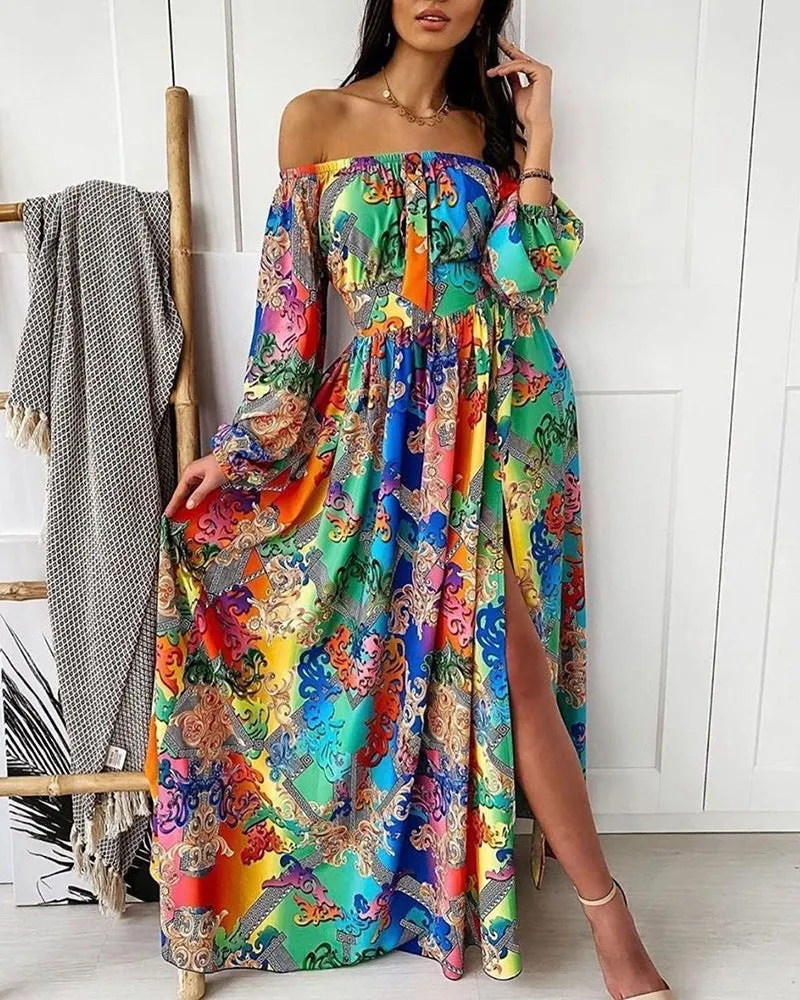 Retro long-sleeved floral dress