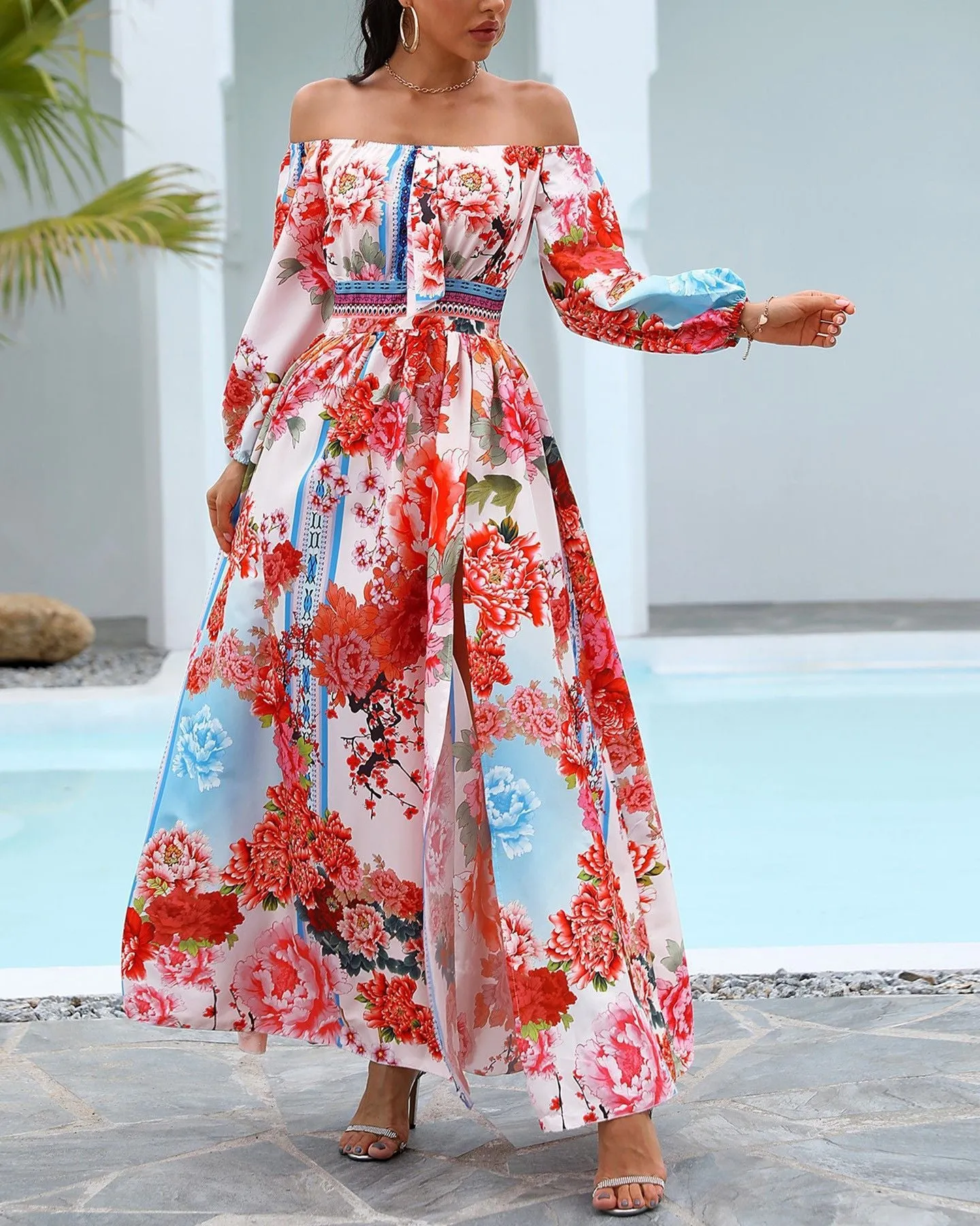 Retro long-sleeved floral dress