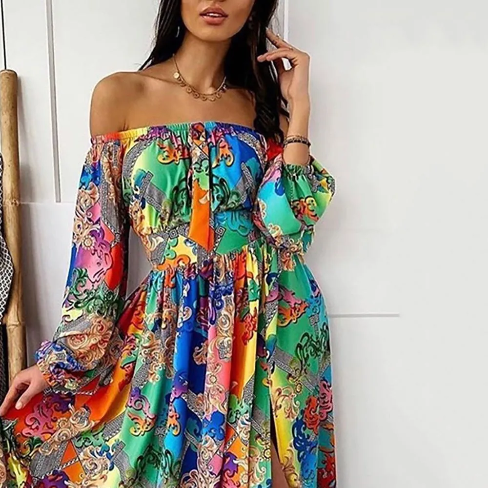 Retro long-sleeved floral dress