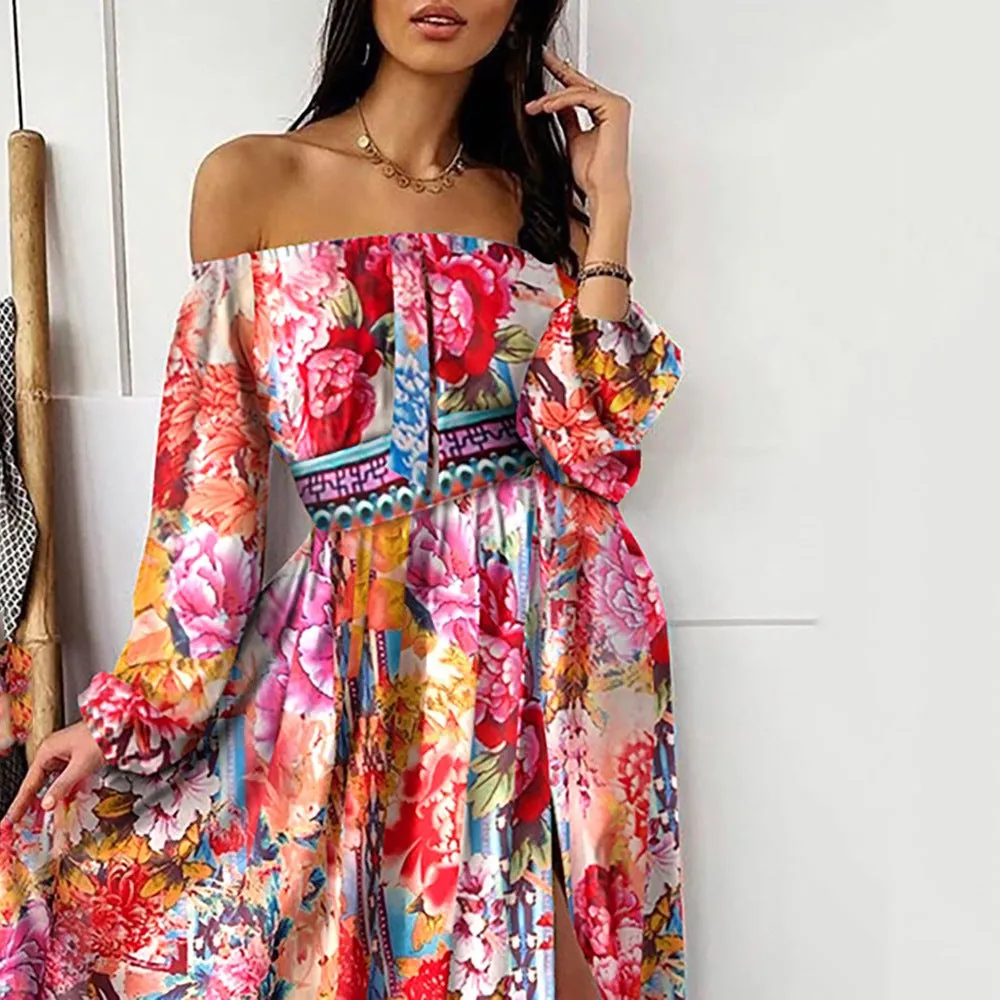 Retro long-sleeved floral dress