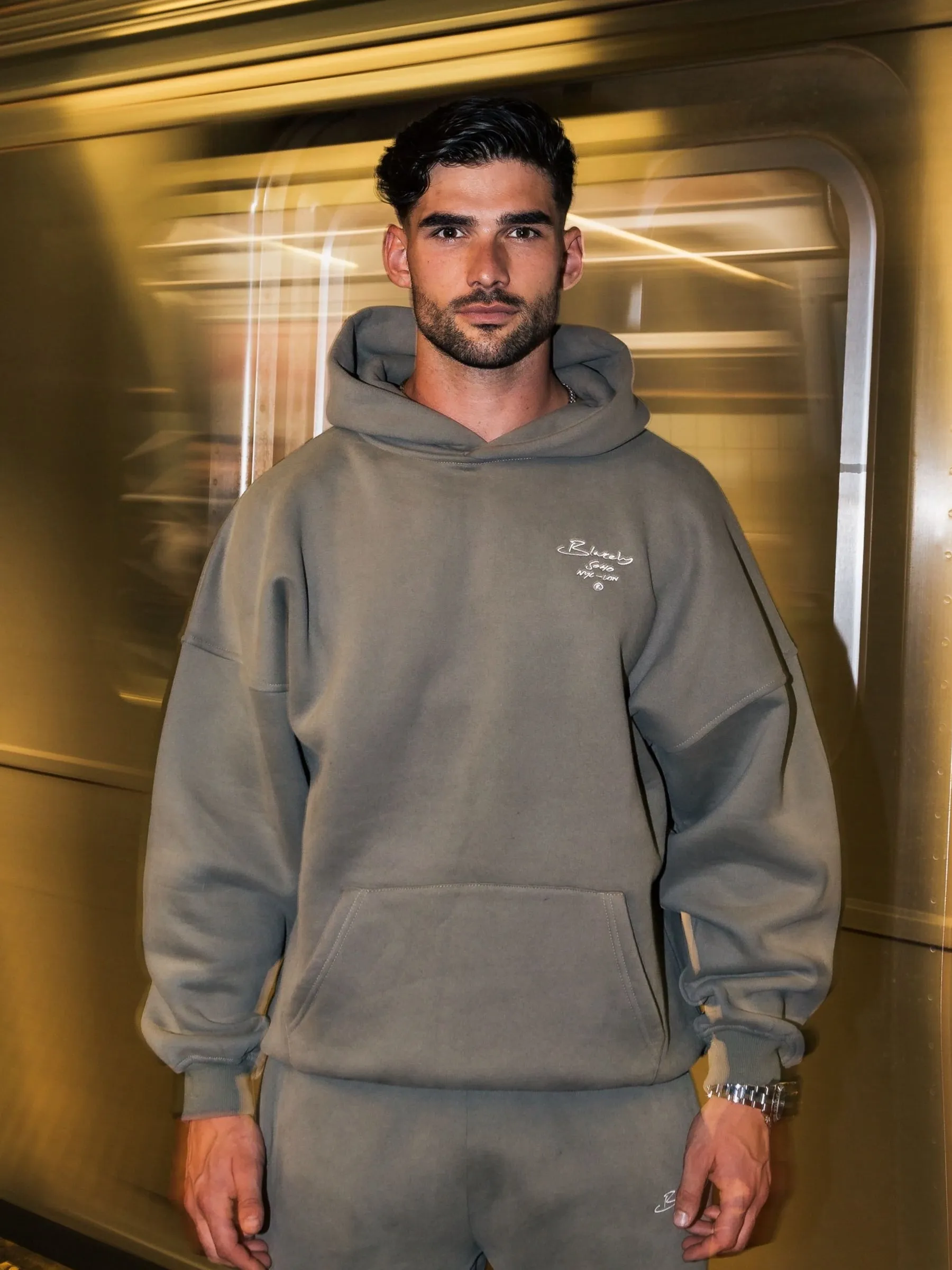 Soho Relaxed Script Hoodie - Safari Green