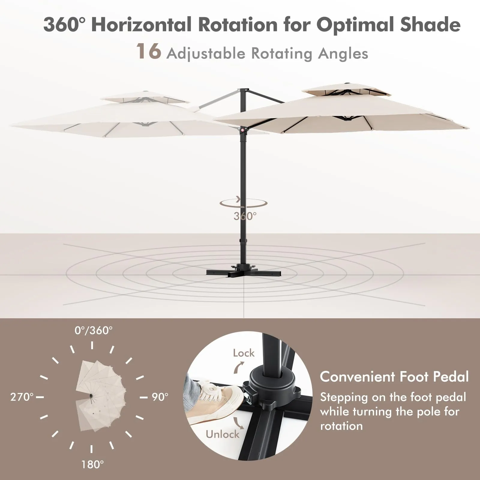 TANGKULA 9.5 FT Cantilever Patio Umbrella, Outdoor Square Offset Umbrella with 360-degree Rotation