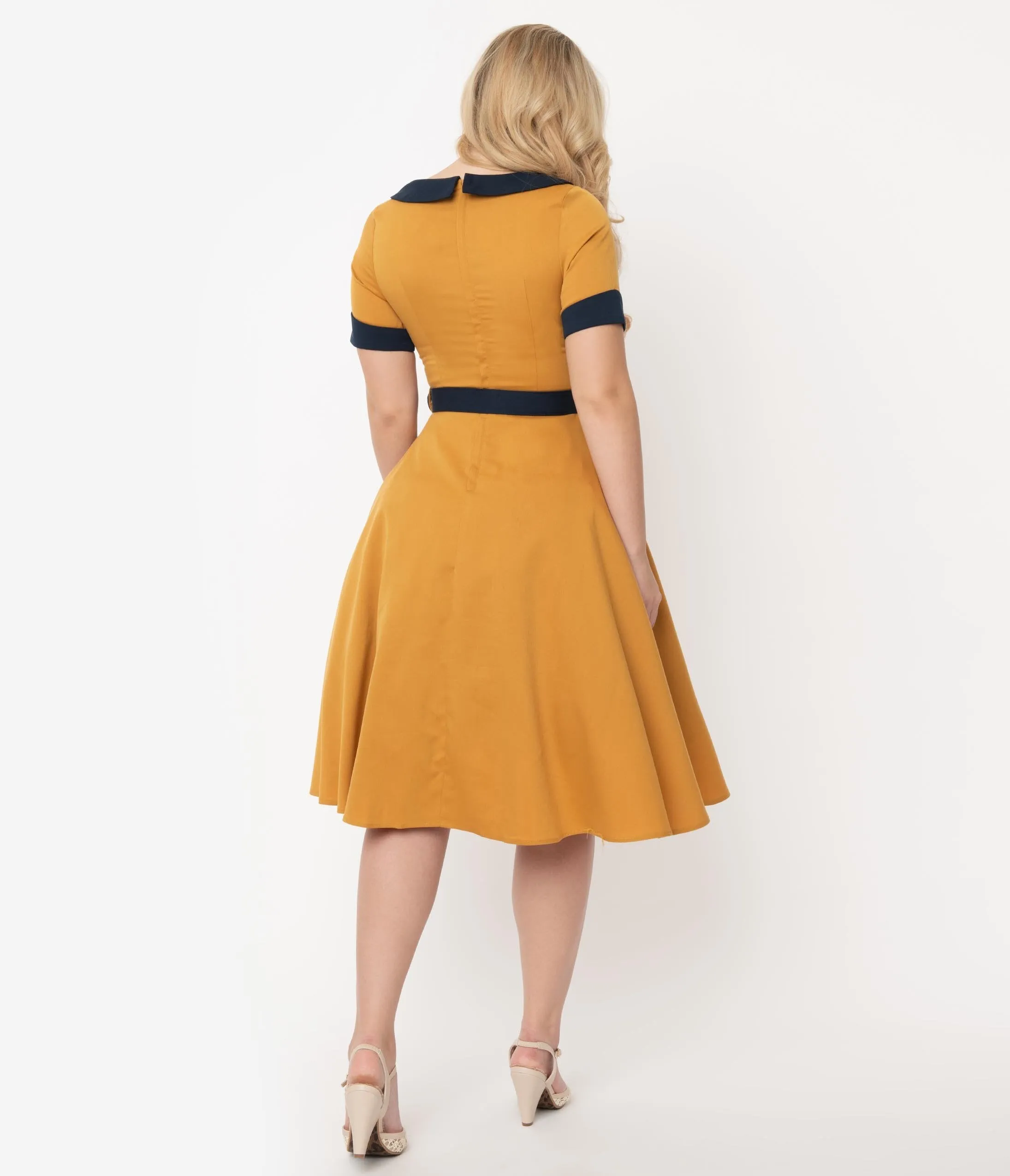 Voodoo Vixen Retro Style Mustard Yellow Maryann Swing Dress