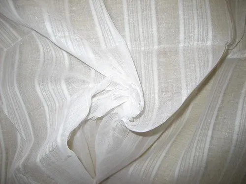 WHITE COTTON ORGANDY FABRIC LENO DOBBY STRIPES DESIGN 44&quot; wide