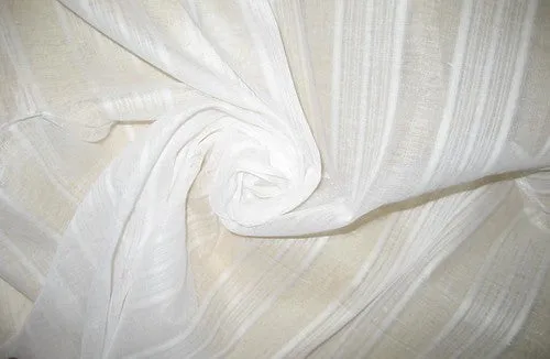 WHITE COTTON ORGANDY FABRIC LENO DOBBY STRIPES DESIGN 44&quot; wide