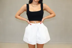 WHITE COTTON POPLIN SHORTS