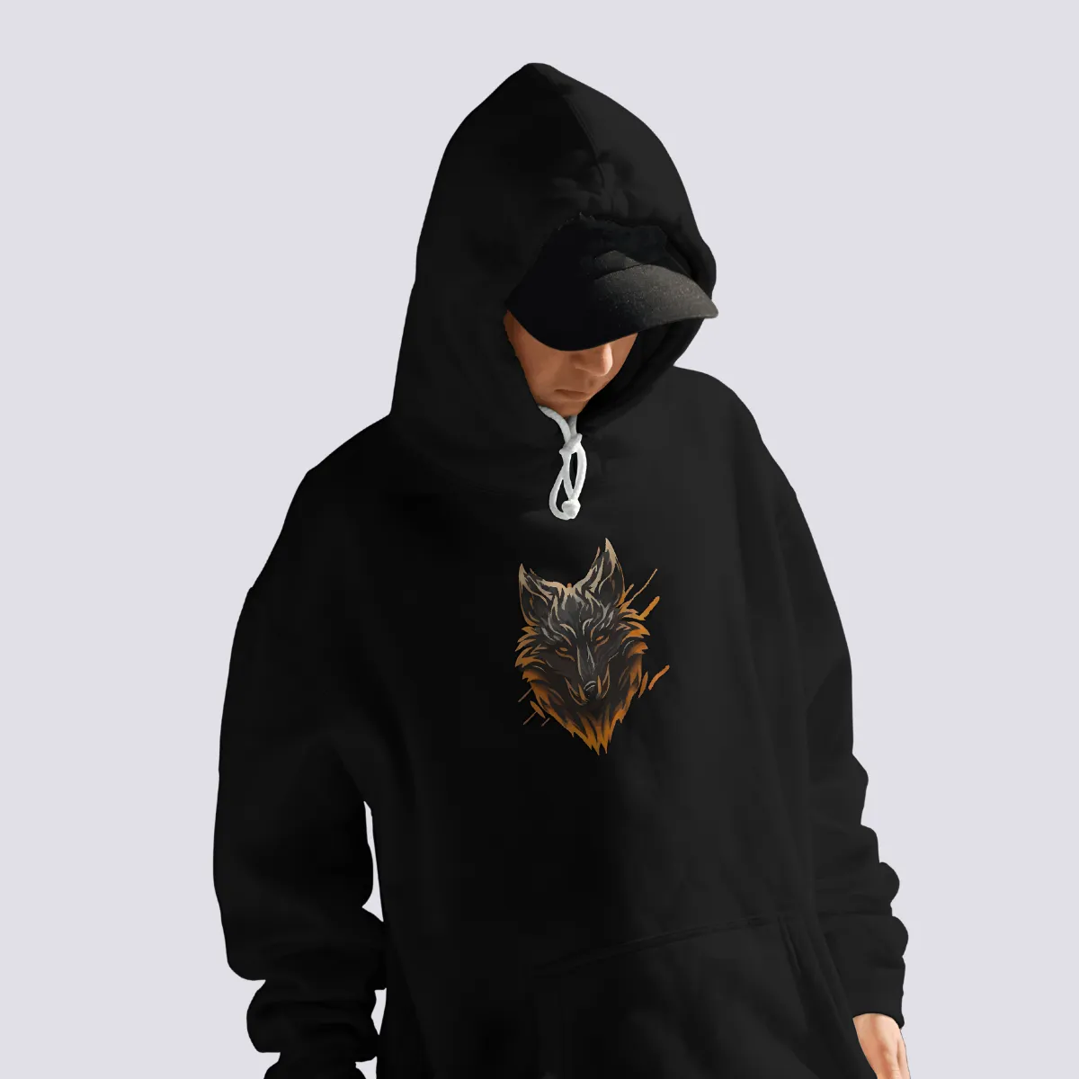 Wolf Spirit Relaxed Fit Black Hoodie For Men By DemonWear